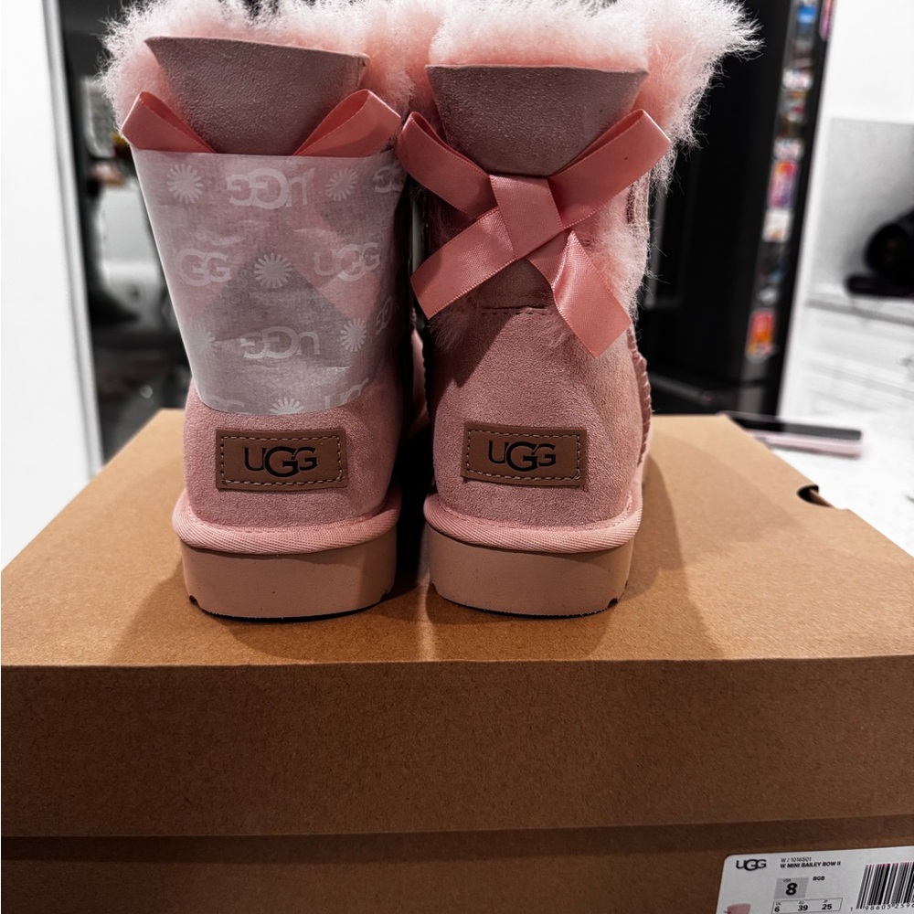 UGG Pink Sheepskin Boots with Fluffy Trim